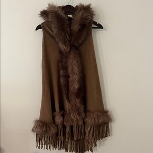 Brown Faux Fur Trim Vest